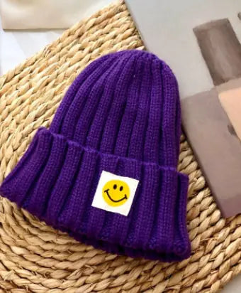 Baby Toddler Ribbed Knit Smile Face Beanie